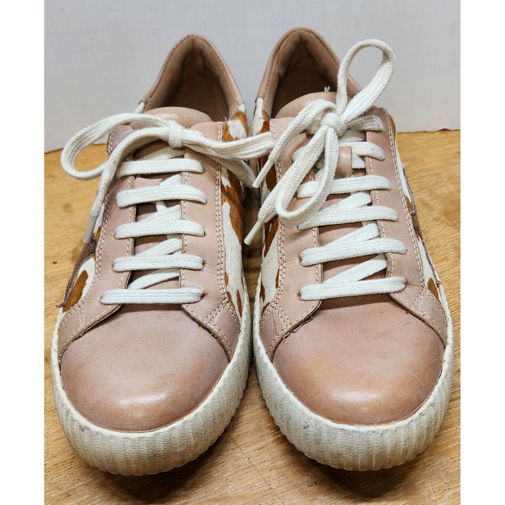 Myra Cowhide Leather Star Sneakers Brown White Cow Print Low Top Womens 8
